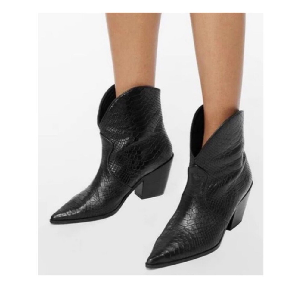 ANINE BING Croc-embossed Cowboy Boots Black 38